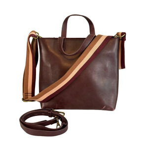 MADEWELL The Zip Top Crossbody Tote Bag Cow Leather Deep Red Webbing Strap